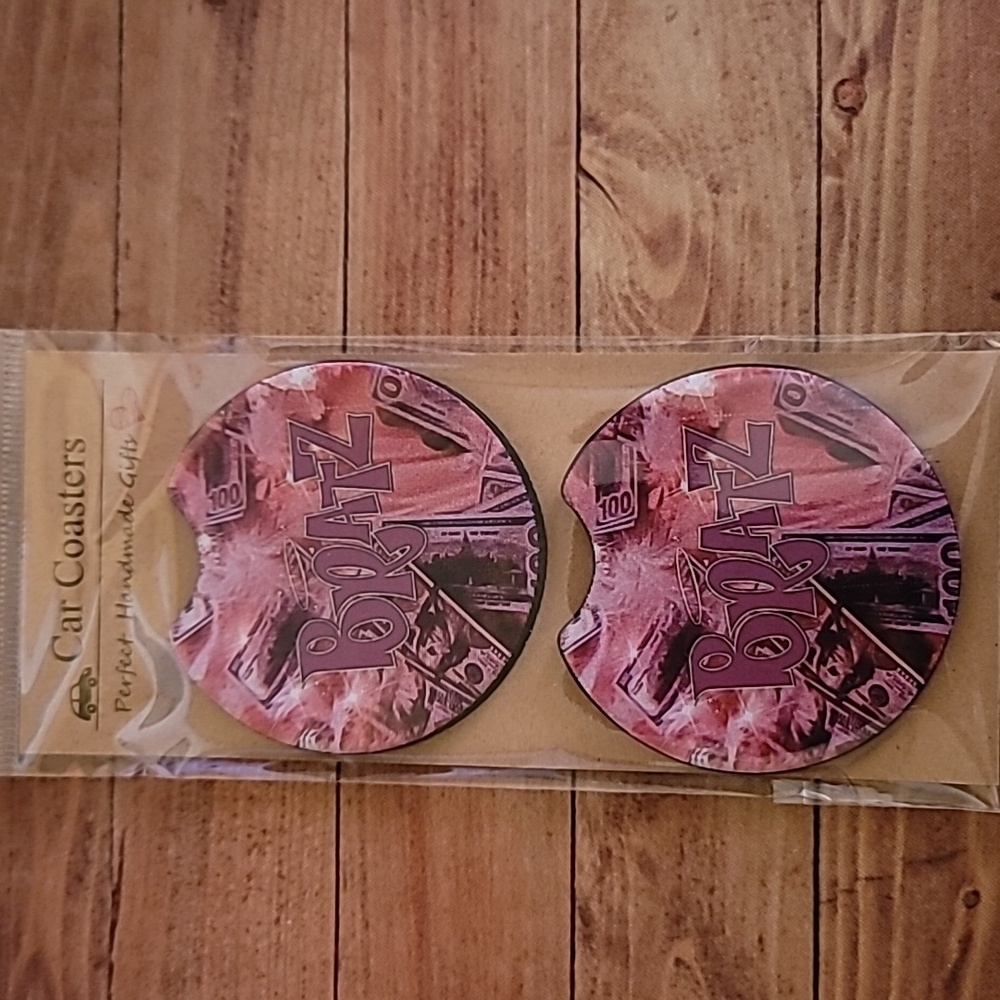 Bratz Handmade Reuseable Set of 2 Car Cup Holder Coasters